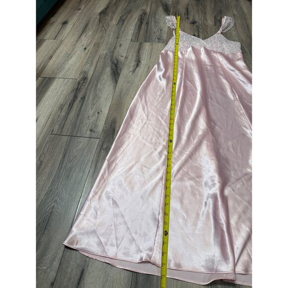 Vintage Womans M Style Pink Satin & Lace Long Nightgown Dress Croquette Whimsy - Picture 4 of 11